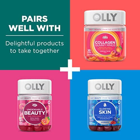 OLLY Glowing Skin Gummy, 25 Day Supply (50 Count), Plump Berry, Hyaluronic Acid, Collagen, Sea Buckthorn, Chewable Supplement (Packaging May Vary)