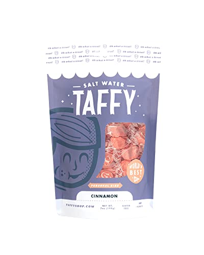 Taffy Shop Cinnamon Salt Water Taffy - Small Batch Salt Water Taffies Made in the USA - Super Soft, Sweet, Taffy Candy - Guaranteed Fresh - Gluten-Free, Soy-Free, Peanut Free - Personal (7oz) Bag