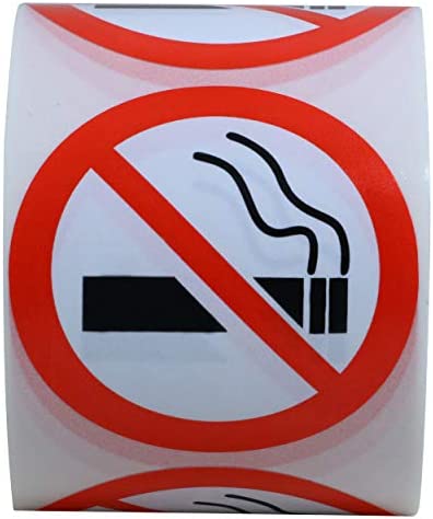 Hybsk No Smoking Logo Warning Stickers 2" Round 300 Total Per Roll (2 inch)