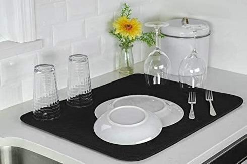 S&T INC. Absorbent, Reversible XL Microfiber Dish Drying Mat for Kitchen, 18 Inch x 24 Inch, Black Galaxy Mesh