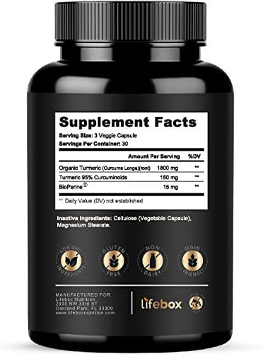 Turmeric Curcumin with BioPerine Black Pepper - 1300mg High Absorption with 95% Curcuminoids Turmeric Supplements for Heart Health & Inflammatory Health - Non-Gluten, Non-GMO - 90 Capsules