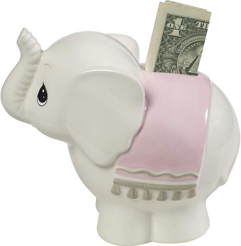 Precious Moments Baby Ceramic Figurine Elephant Money Bank, One Size, Pink
