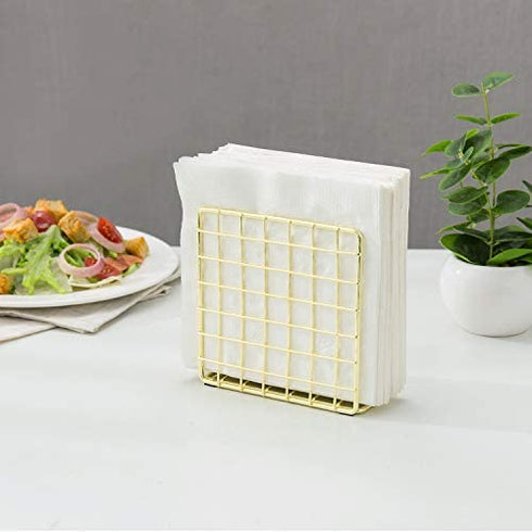 MyGift Modern Gold Metal Standing Napkin Holder with Wire Grid Design, Upright Dining Table Cocktail Napkin Holder