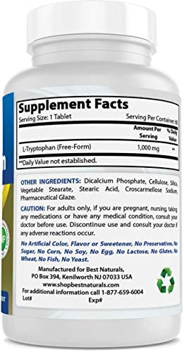 Best Naturals L-Tryptophan 1000 mg 60 Tablets (60 Count (Pack of 1))