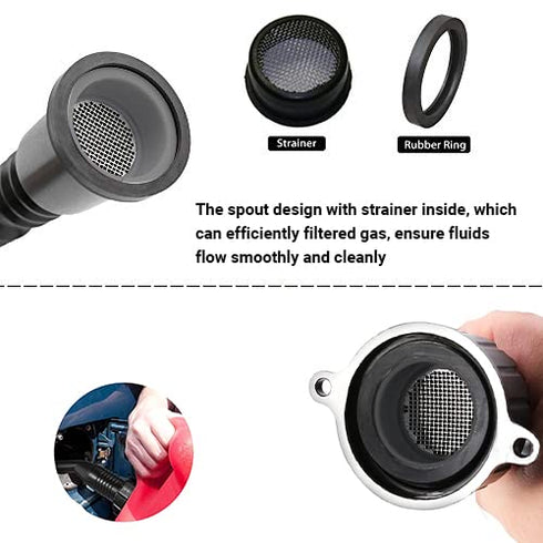 KP KOOL PRODUCTS Retail Pack Flexible Replacement Gas Spout with 2 Screw Collar Caps(1 Fine & 1 Coarse - Fits Most Of The Cans), 2 Base Caps, 1 Stopper Cap and 1 Stainless Steel Filter/Flame Arrestor.