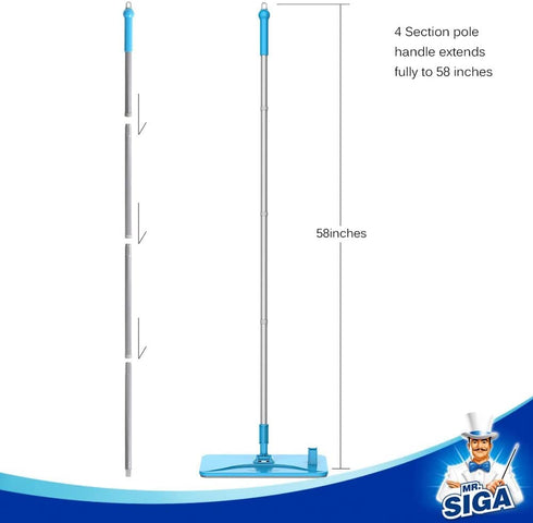 MR.SIGA Large Surface Microfiber Mop - Size: 15.3" x 8.3" 39 x 21cm, 2 Free Microfiber Refills Included