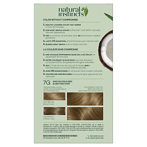 Clairol Natural Instincts Demi-Permanent Hair Dye, 7G Dark Golden Blonde Hair Color, Pack of 1