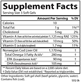Carlson - Cod Liver Oil Minis, 280 mg Omega-3s + Vitamins A & D3, Heart Support & Cognitive Function, Vision Health, 250 Mini Soft Gels