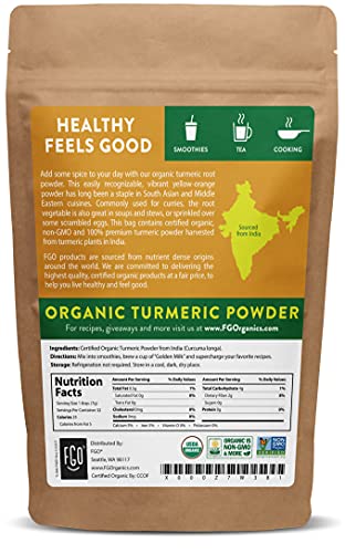 Organic Turmeric Root Powder w/ Curcumin | Lab Tested for Purity | 100% Raw from India | 8oz/226g Resealable Kraft Bag | by FGO