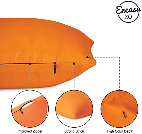 Encasa Homes Throw Pillow Cover 2pc Set - Orange - 20 x 20 inch Solid Dyed Cotton Canvas Square Accent Decorative Cushion Case for Couch Sofa Chair Bed & Home, Only Covers