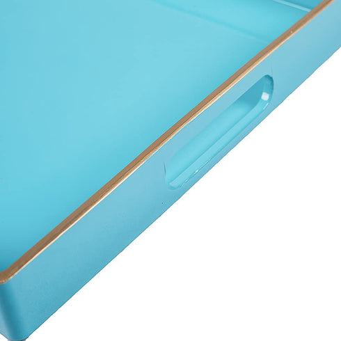 MAONAME Blue Serving Tray with Handles, Modern Decorative Tray for Coffee Table, Plastic Rectangular Tray for Ottoman, Bathroom, Decor, 15.75? x 10.2? x1.57