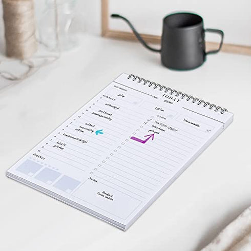 Daily Planner Notepads - A5 Scheduler, To Do List with Priorities, Notes, Meals and Water Intake Tracker, Spiral Daily Planning Pad with 52 Undated Agenda Tear-off Sheets, 6.5" x 9.8" ( Blue )