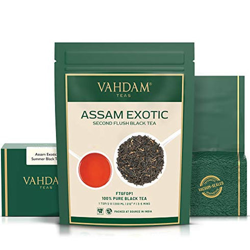 VAHDAM, Fresh Harvest Assam Tea Leaves with Golden Tips, 3.53 Oz (50 Cups) - Strong, Malty & Rich - Exotic Assam Tea Loose Leaf - 100% Certified Pure Assam Black Tea - English Breakfast Tea