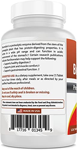 Best Naturals Bromelain Proteolytic Digestive Enzymes Supplements, 500 mg, 120 Tablets - Supports Healthy Digestion, Joint Health, Nutrient Absorption