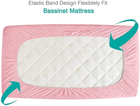 Bassinet Mattress Pad Cover, Waterproof, Fits for All Mainstream Bassinet - Rectangle,Oval,Hourglass, 2 Pack, Ultra Soft Microfiber Surface, Washer & Dryer, White and Pink