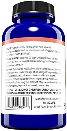MD.Life Lock Jaw Assistance - Ongoing TMJ Pain Relief - Help Provide Lock Jaw Pain Assistance TMJ Pain Relief Double Strength Formula - 60 Vegan Capsules Designed for Jaw Pain Relief