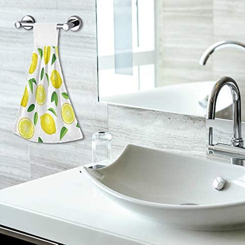 Summer Fresh Lemons Hanging Kitchen Towels Yellow Lime Orange Slices Fruit Leaves Bathroom Hand Tie Towel Fast Drying Dish Tea Towels for Bath Tabletop Gym Home Decor Set of 2