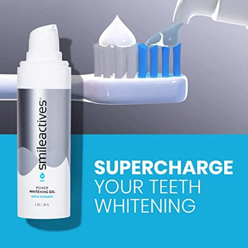 Smileactives Teeth Whitening Gel, Easy to use Teeth Whitener for White Teeth and a Brighter Smile! - Simply add Tooth Paint Gel to Toothpaste! - Safe for Daily use - Large 3.8oz (90 Day Supply)