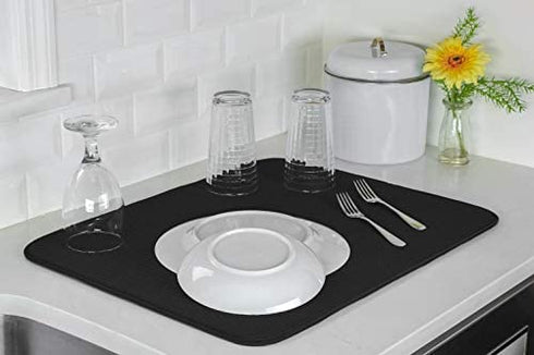 S&T INC. Absorbent, Reversible XL Microfiber Dish Drying Mat for Kitchen, 18 Inch x 24 Inch, Black Galaxy Mesh