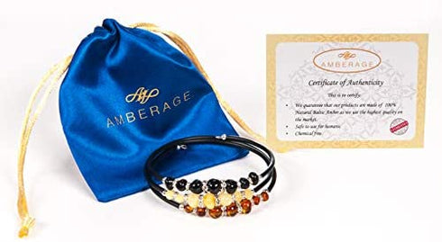 AMBERAGE Natural Baltic Amber Bracelet for Women /Teens - Hand Made from Polished/Certified Baltic Amber Beads