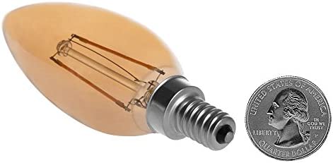 HERO-LED B10-DSGT-2W-WW22 Dimmable Gold Tint B10 E12 2W Candelabra Style LED Filament Chandelier Light Candle Bulb, 25W Equivalent, Ultra Warm White 2200K (Amber Glow), UL-Listed, 4-Pack