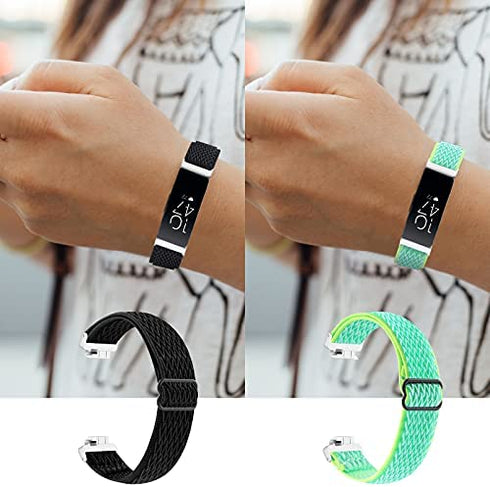 ?2Pack? Elastic Watch Band Compatible with Fitbit Inspire 2/ Inspire/Inspire HR,Woven Soft Nylon Sport Breathable Wristband Replacement Women Men for Fitbit Inspire (Green-Black)