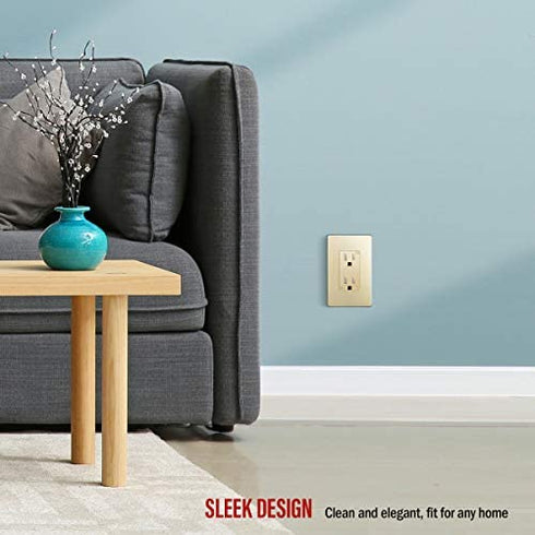 ENERLITES Elite Series Screwless Decorator Wall Plate Child Safe Outlet Cover, Gloss Finish, Size 1-Gang 4.68" H x 2.93" L, Unbreakable Polycarbonate Thermoplastic, SI8831-GD, Gold