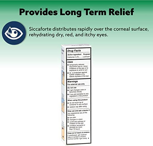 Siccaforte Eye Gel for Dry Eyes | Intensive Dry Eye Gel with Carbomer | Smooth, Moisturizing and Healing for Fresh Eyes | Soothes Irritated and Sore Eyes | Suitable for Day Time Use | Long Term Relief