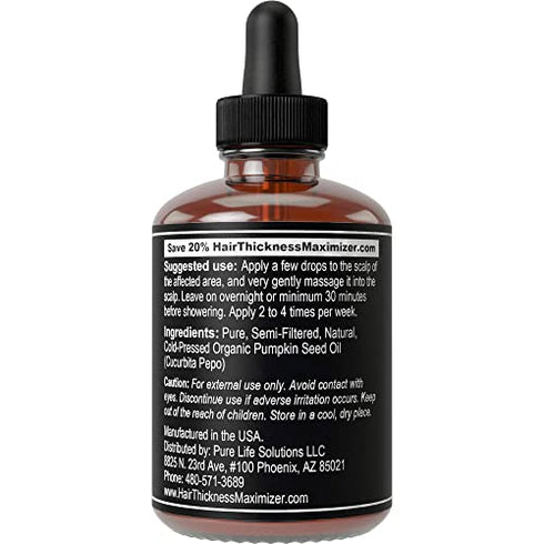 Organic Pumpkin Seed Oil For Hair Growth by Hair Thickness Maximizer. Pure, Cold Pressed, Vegan Pumpkin Seeds Extract to Stop Hair Loss For Men & Women. Hair Treatment Serum. Replenish Hair Follicles
