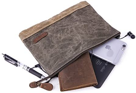 Gootium Waxed Canvas Zip Pouch Set - Zippered Makeup Bag Office Supply Folio Pencil Bag Multipurpose Organizer Accessories Holder (2-PACK)