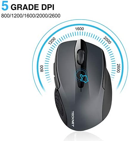 TECKNET Wireless Mouse, 2.4G Ergonomic Optical Mouse with USB Nano Receiver for Laptop, PC, Computer, Chromebook, Notebook, 6 Buttons, 24 Months Battery Life, 2600 DPI, 5 Adjustment Levels