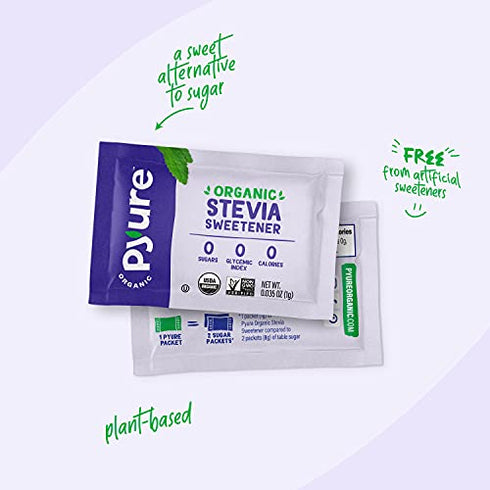 Pyure Organic Stevia Packets | Granulated Sugar Packets - White Sugar Substitute | Zero Carb, Zero Sugar, Zero Calorie Sweetener Packets | Plant-Based Stevia Packets for Keto Coffee | 40 Count