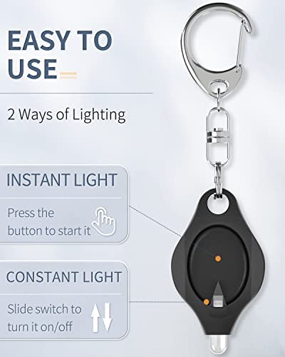 Uniclife Mini LED Keychain Flashlight 12 Lumen Portable Ultra Bright Battery Powered Black Torch with Spring Carabiner for Outdoor Camping Hiking and Emergency Lighting (Batteries Included), 5 Pack