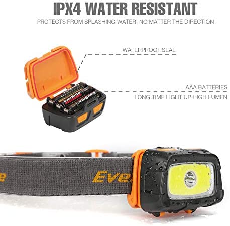 EverBrite Headlamp-300 Lumens Headlight with Red/Green/White Light and Tail Light, 7 Lighting Modes, Perfect for Trail Running, Camping, Hiking and More, Adjustable Headband,3 AAA Batteries Included