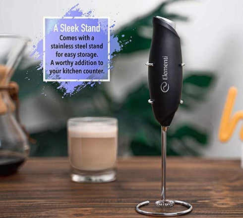 Elementi Electric Milk Frother Handheld, Matcha Whisk, Milk frother for Coffee Frother Electric Handheld Drink Mixer, Electric Mini Whisk Small Hand Mixer, Frappe Maker (Ultra Black)