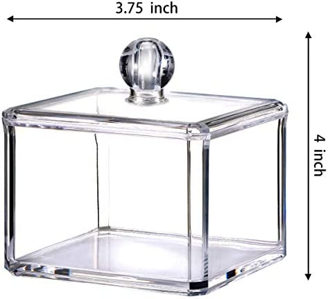 Modern Square Qtip Holder Acrylic Bathroom Vanity Countertop Storage Organizer Canister Jar for Cotton Swabs, Rounds, Balls, Makeup Sponges, Bath Salts - 2 Pack - Clear