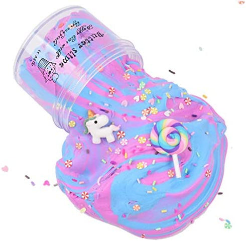 2 Pack Butter Slime Pink Purple Colors Blue Candy Slime with Slices, Birthday Gift Cotton Mud Premade Slime Kit Scented DIY Sludge Toys Gift for Girl Boy, 2 Pack(100ML Each *2)