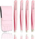 Ruvanti-4 Piece Professional Stainless Steel Tweezers Set - Eyebrow Tweezers, Slant tip, Pointed & Straight Best Precision Tweezers for Facial & Ingrown Hairs,Splinter & Hair Removal Tweezers (Pink)