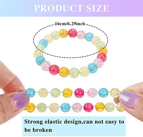BGSHEMNI 6 Pieces Princess Bracelets,Rainbow Stretchy Bead Bracelets Pink Love Bracelet,Girls Costume Jewelry Set