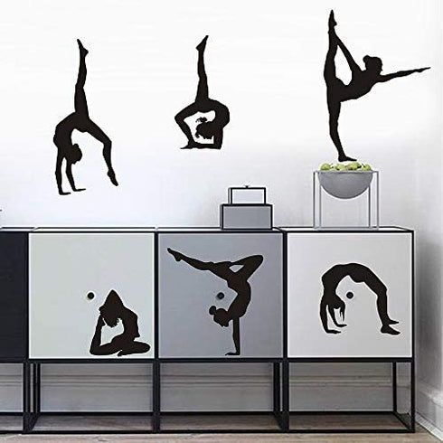 Gymnastics Wall Decals Silhouettes Sport Art Girl Vinyl Decals Wall Sticker Fits Kids Room Decor Home Wall Decor Set of 6 (7.87”H X 23.62”W)
