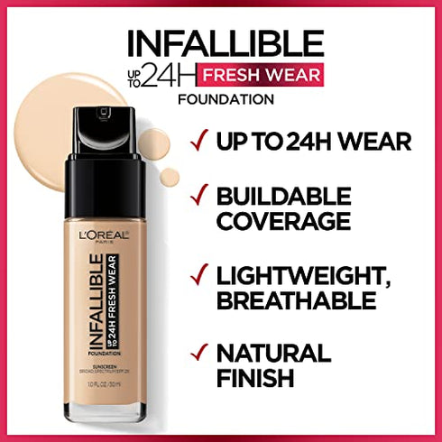 L'Oreal Paris Makeup Infallible Up to 24 Hour Fresh Wear Foundation, Natural Rose, 1 fl; Ounce