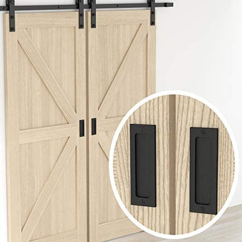 Tibres - 6" Finger Flush Pulls for Closet Pocket - Sliding Barn Door Handle Set - Pull Recessed Handle Rectangular Plate - Farmhouse Rustic Style - Matte Black - 2 Pack