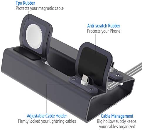Charging Station for Apple Products,3 in 1 Aluminum Charging Stand for Apple Watch iPhone Airpods iWatch Series SE 8 7 6 5 4 3 2 1 Docking Station Holder Charger Stand with Nightstand Mode- Gray