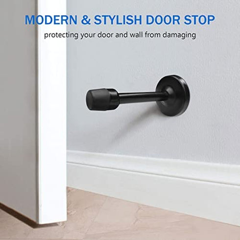 Door Stops 2 Pack, Brushed Satin Door Stopper Mute Solid Rigid Door Stop with No Odor Rubber Tip, 4 inch Heavy Duty Nickel Rubber Door Holder, Black Doorstops