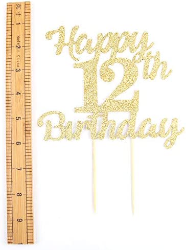 LVEUD 12th Birthday Cake Topper for Happy Birthday, 12 Golden Flash 12th Cake Topper?Happy Birthday Cake Topper Cake Ornament (12th)