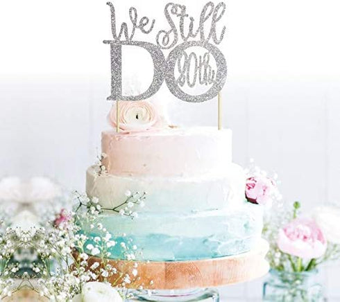 GrantParty Glitter Silver 20th Anniversary Cake Topper We Still Do 20th Vow Renewal Wedding Anniversary Cake Topper
