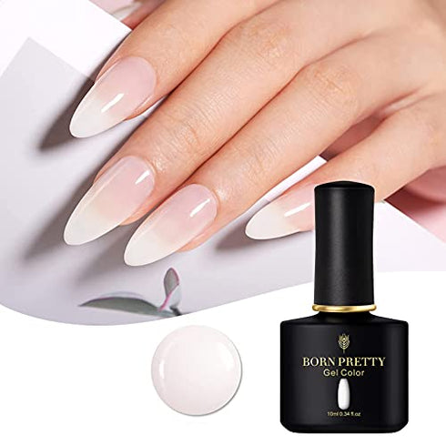 BORN PRETTY Milky White Gel Nail Polish,TranslucentJelly Nude White Gel Polish LED Manicuring Varnish 10ML