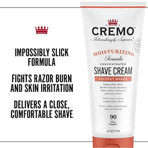 Cremo Moisturizing Shave Cream, Superior Ultra-Slick Shaving Cream for Women Fights Nicks, Cuts and Razor Burn, Cremo Coconut Mango, 6 Fl Oz