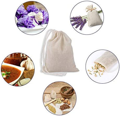 Pangda 100 Pieces Drawstring Cotton Bags Muslin Bags for Storage, Teas, Spices, Soaps, Candy, Jewellery, Wedding Party Favors and DIY Craft Home Decor (4 x 3 Inches)