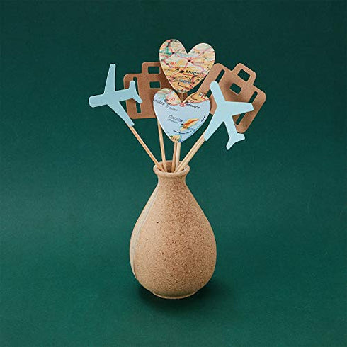 36 Pieces Travel Themed Cupcake Toppers Set, Airplane Cupcake Toppers Map Heart Cake Toppers for Travel Themed Baby Shower Party Decorations (Blue and Brown)